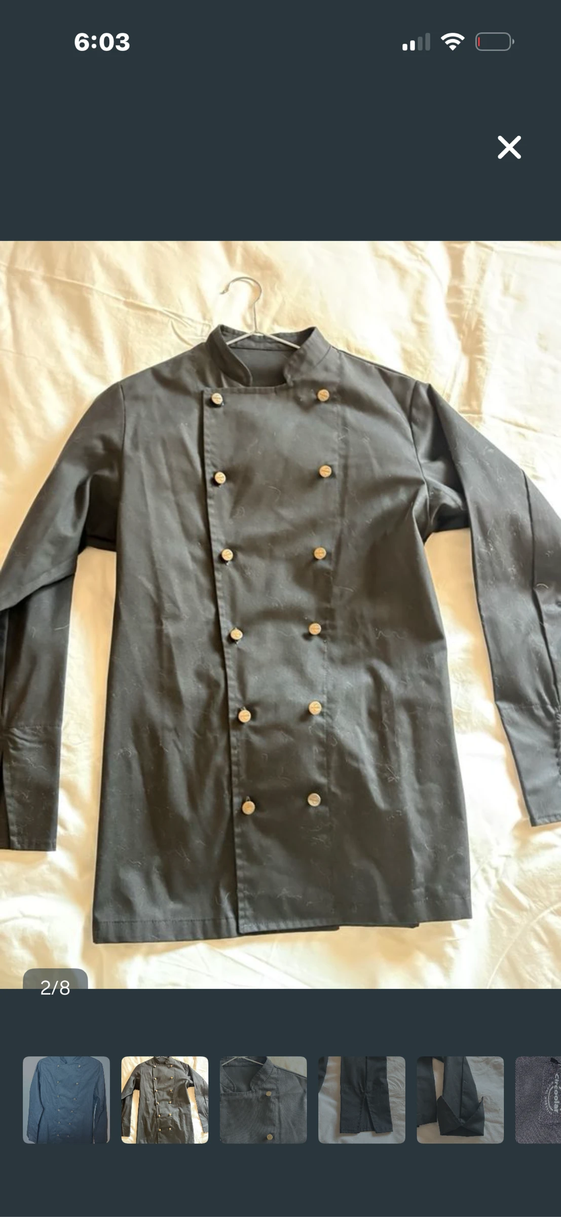 Chaquetilla de cocinero negra